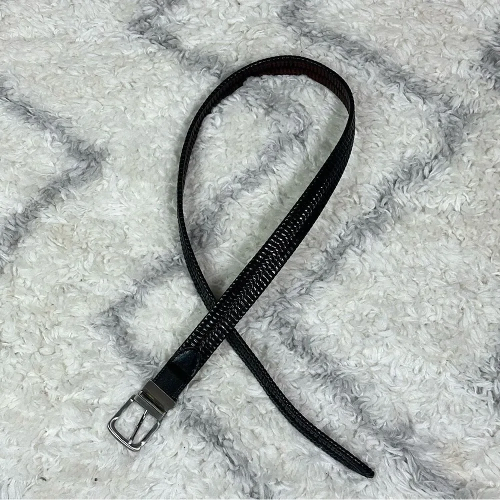 Elegant Black Leather Belt with Silver Buckle